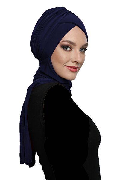 fidan bone Eșarfă Kardelen căptușită în albastru bleumarin Hijab Hijab gata făcută pentru piscină și capotă în aer liber