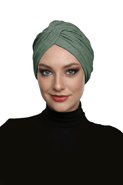 fidan bone Καπάκι πισίνας Hijab Hijab με χιαστί χτενισμένο βαμβάκι Pine Green Ready Turban