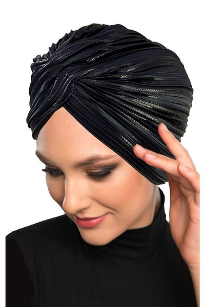 fidan bone Pleated, Gilded Lined Black Ready-made Hijab Hijab Evening Dress Bonnet