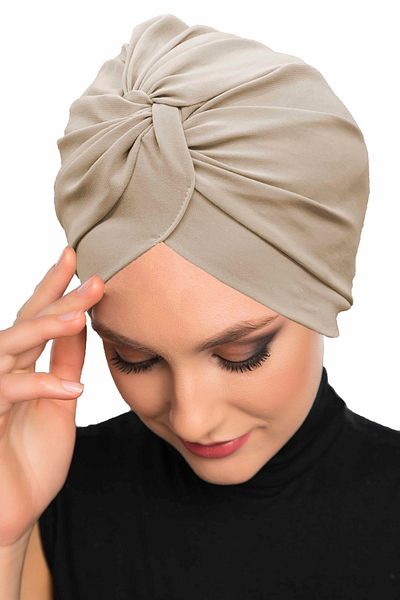 fidan bone Μπεζ έτοιμο τουρμπάνι Hijab με σταυρωτό γάντζο εξωτερικό και καπάκι πισίνας