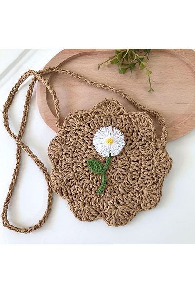 By G Tasarım Daisy Straw Rope Knitted Children's Bag (WITH BUCKLE GIFT)