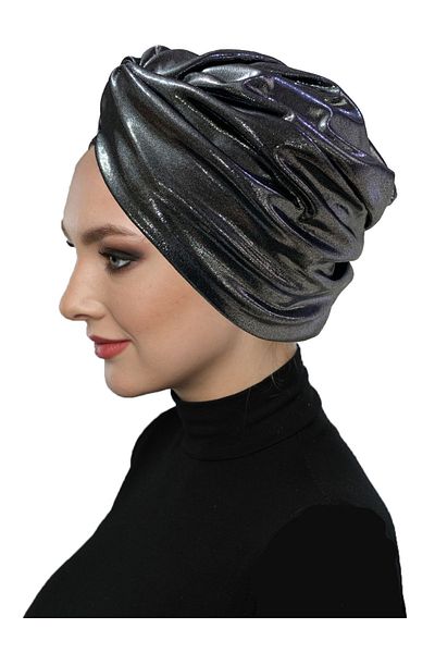 fidan bone Hooked, Sparkly Lined Black-Silver Ready-made Hijab Hijab Evening Dress Bonnet