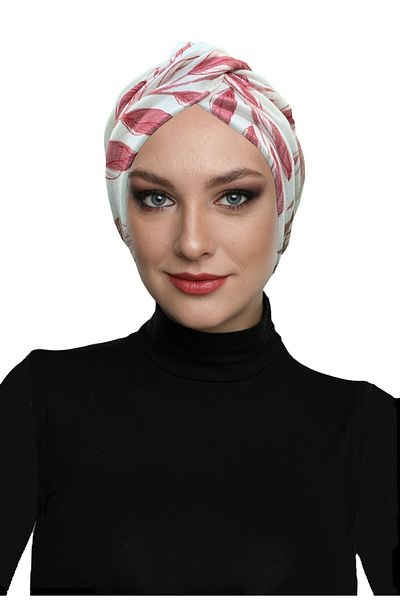 fidan bone Καπάκι πισίνας Hijab με μοτίβο σταυρωτό χτενισμένο βαμβακερό-μπορντό με σχέδιο τουρμπάνι