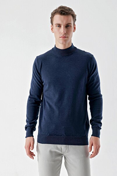 Morven Men's Indigo Basic Half Turtleneck Dynamic Fit Comfortable Cut Knitwear