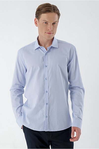 Morven Ανδρικό πουκάμισο A. BLUE με βαμβακερό σχέδιο με ιταλικό γιακά με λεπτή εφαρμογή