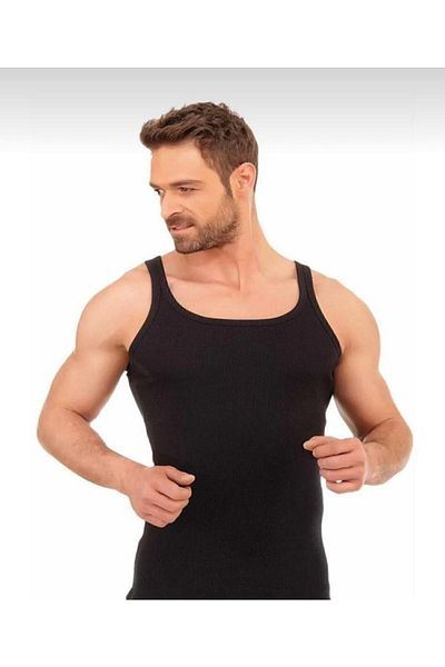 Berrak Men's Black 6" Thin Strap Ribbed Camisole Undershirt 1044