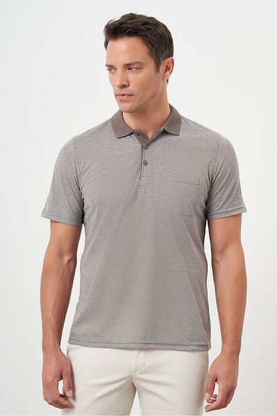 Morven Men's Brown Trend Pocket Polo Neck T-Shirt