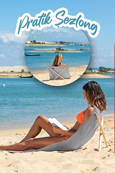 Bundera Pratik Şezlong Gri Katlanabilir Bahçe Kamp Havuz Deniz Yatağı Plaj Havlusu Minder Koltuk Yatak