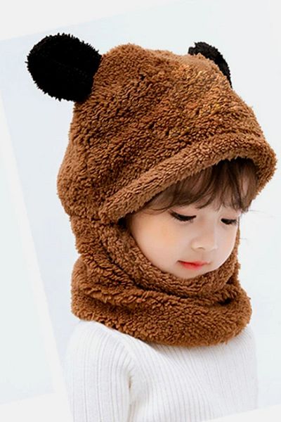 Bundera Panda Children's Hooded Plush Beanie Scarf Welsoft Neck Collar Windproof Hat with Ears
