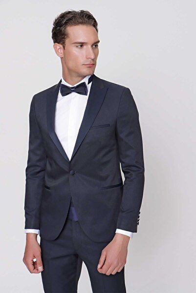 Morven Costum de mire Ceromonia cu papion Taiga albastru bleumarin pentru bărbați