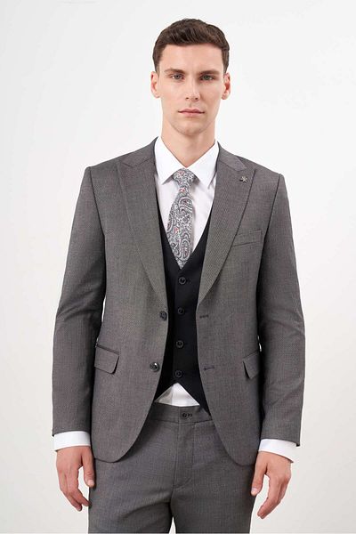Morven Black Polyviscose Trend Men's Vest Suit - Pointed Collar