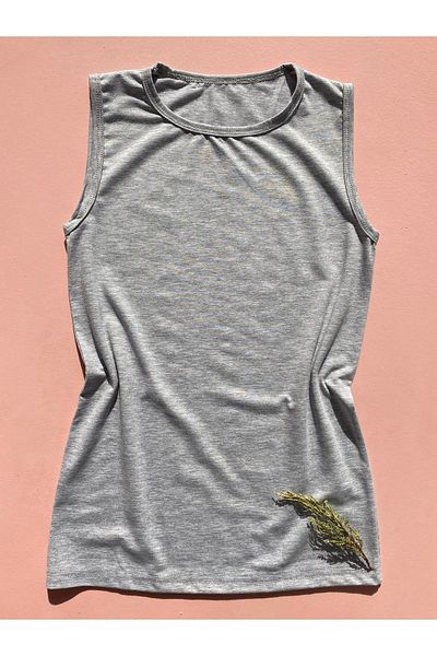 LEYNA BUTİK 2 Pieces Gray Crew Neck Zero Sleeve Combed Cotton T-Shirt Athlete - Cotton and Lycra Women's T-Shirt