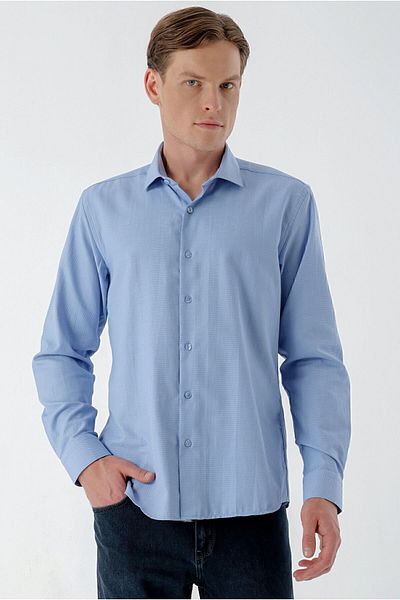 Morven Cămașă pentru bărbați, albastră, cu model, cu guler italian, slim fit