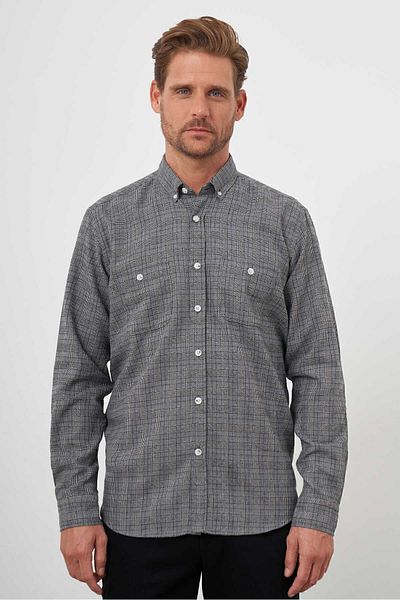 Morven Men's Gray Trend Lumberjack Plaid Buttoned Collar Regular Fit Shirt