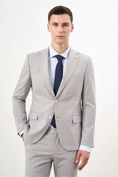 Morven Men's A. Blue Slim Fit Striped Polyviscose Suit - Mono Collar