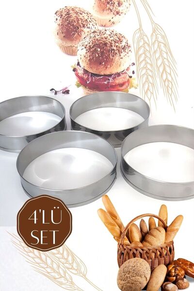 WorkAsist Hamburger Ekmeği Pişirme Kalıbı 4'lü ( Çelik Spatula Hamur Kesici H...