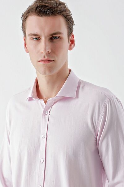 Morven Men's Pink Trend Jacquard Pattern Italian Collar Slim Fit Shirt