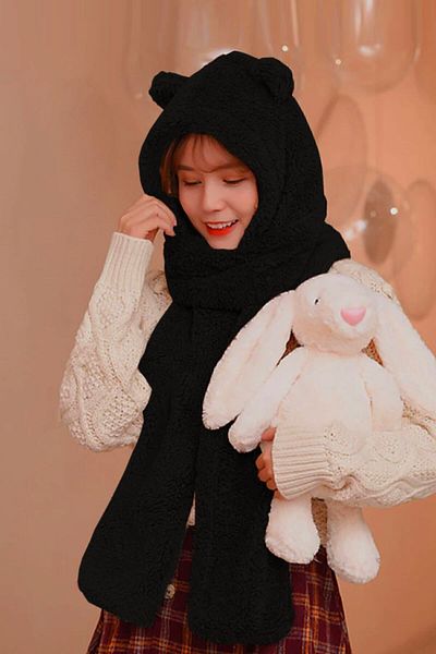 Bundera Kavlak Plush Beret - Scarf - Women's Welsoft Fleece Neck Collar Shawl Windproof Eared Hat