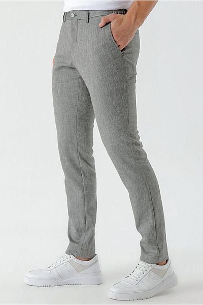 Morven Men's Black Bond Patterned Polyviscose-Linen Slim Fit Trousers