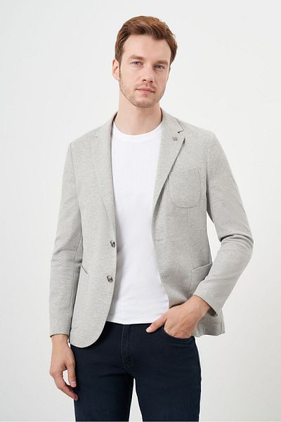 Morven Men's Gray Knitted Slim Fit Bag Pocket Mono Collar Sports Jacket