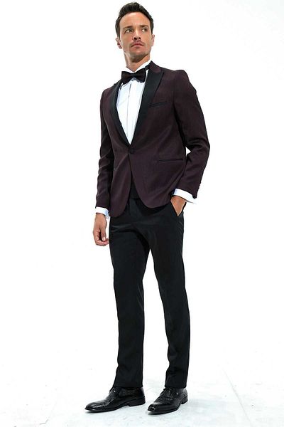 Morven Smoking Jacquard Slimfit Modena Burgundy închis pentru bărbați