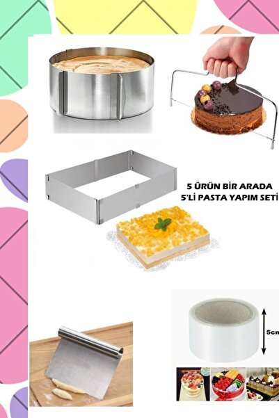 WorkAsist 5'li Pasta Kek Yapım Seti Kare Ve Yuvarlak Kalıbı Kek Testeresi Pas...