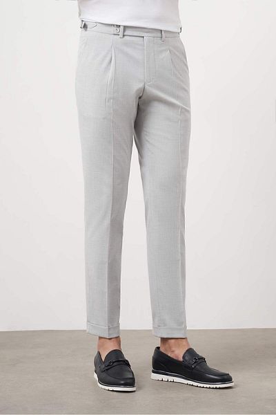 Morven Men's Gray Polyviscose Trend Pleated Slim Fit Sports Trousers