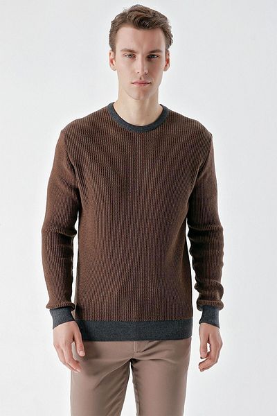Morven Men's Anthracite Trend Vaniza Knitted Crew Neck Dynamic Fit Comfortable Cut Knitwear