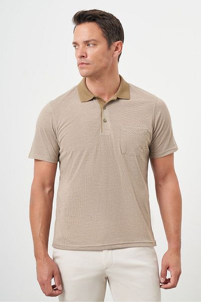 Morven Men's Beige Trend Pocket Polo Neck T-Shirt