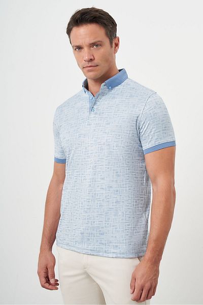 Morven Tricou A. BLUE Trend Mercerized Jacquard pentru bărbați, cu guler cu nasturi, cu croiala dinamică
