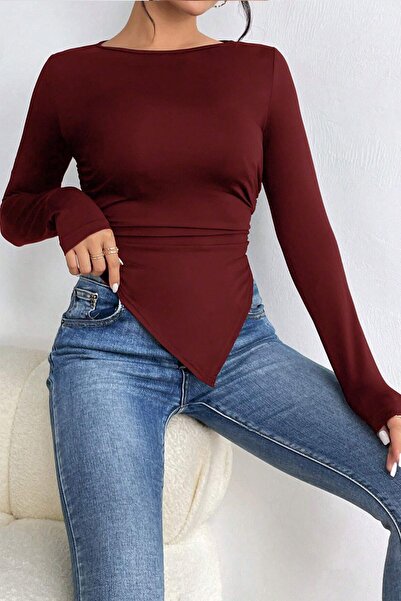 Edela Asimetrik Bisiklet Yaka Uzun Kollu Bluz 5021