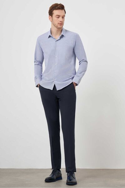 Morven Men's Blue Slim Fit Striped Pattern Hard Neck Shirt