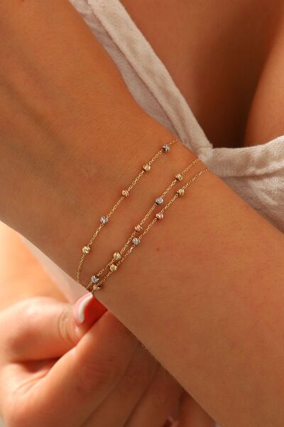 MOOM MÜCEVHERAT 14 Ayar Altın Dorika Toplu Altın Bileklik Renkli Toplar Üç Sıra