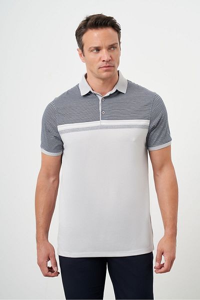 Morven Tricou pentru bărbați, gri Trend, cu gât polo, cu potrivire dinamică