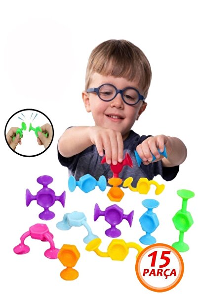 Bundeba 15 Parça Vantuzlu Vakum Molekül Yapı Silikon Taşları Popit Eğitici Oyuncak Squigz Puzzle Yapboz