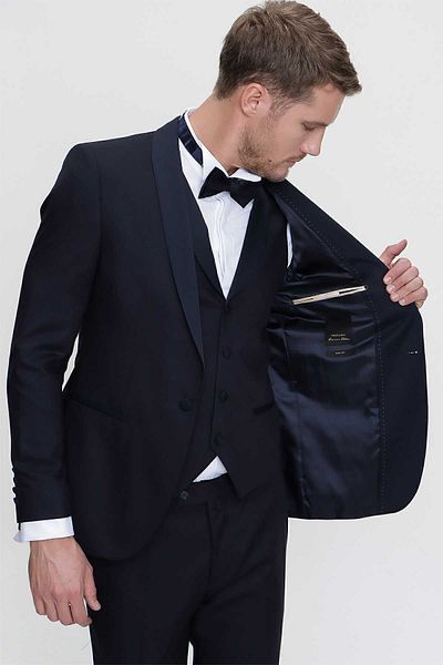 Morven Costum pentru bărbați albastru bleumarin Santorin Ceremonia Jacquard Slim Fit Slim Fit