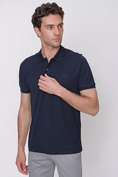 Morven Ανδρικό μπλουζάκι Navy Blue Basic Solid 100% βαμβακερό λεπτή εφαρμογή με κοντό μανίκι πόλο μπλουζάκι