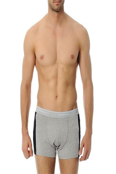 Çift Kaplan Ανδρικό γκρι Piping Elastane Sporty βαμβακερό σλιπ μπόξερ 850 2 τεμαχίων