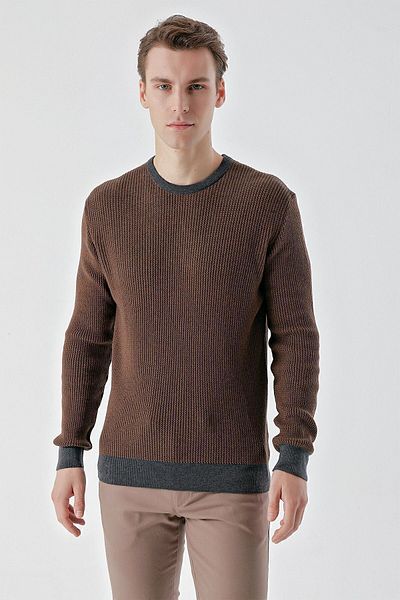 Morven Men's Anthracite Trend Vaniza Knitted Crew Neck Dynamic Fit Comfortable Cut Knitwear