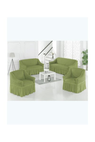 Karna Home Armchair Sofa Cover Set Cotton 7 Pieces Green - 210 X 240