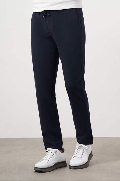 Morven Men's Navy Blue Polyviscon Trend Drawstring Jogger Slim Fit Sports Trousers