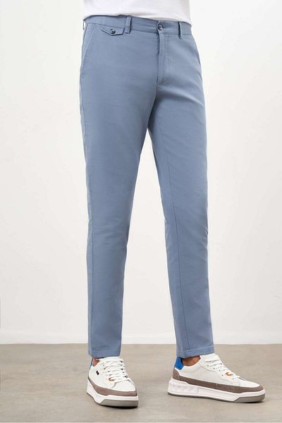 Morven Pantaloni chino slim fit din bumbac albastru de vară pentru bărbați