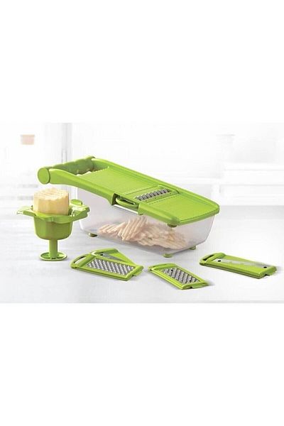 Bundera Multi-Purpose Grater with 5 Blades with Magazine, Stainless Steel Practical Chopping Cutting Kitchen Grater Set Green