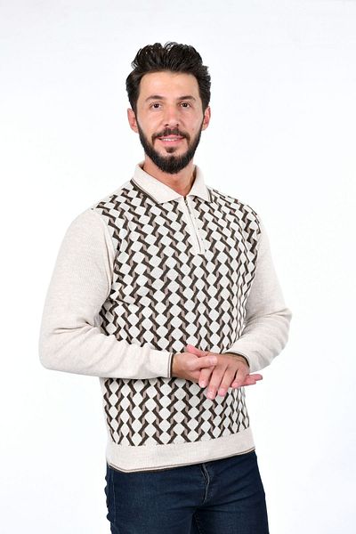 Kamalı Men's Steel Knit Shirt Collar Zippered Polo Collar Anti-Pilling Knitwear Winter Dad Sweater
