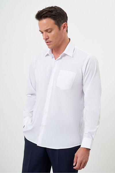 Morven Men's White Basic Plain Pattern Pocket Hard Neck Regular Fit Shirt