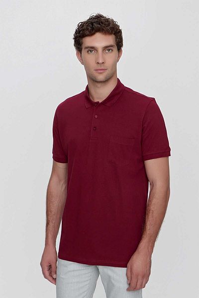Morven Ανδρικό Claret Red Basic απλό 100% βαμβακερό μπλουζάκι με φαρδύ κοντό μανίκι με λαιμόκοψη