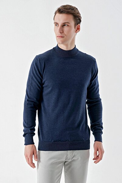 Morven Men's Indigo Basic Half Turtleneck Dynamic Fit Comfortable Cut Knitwear
