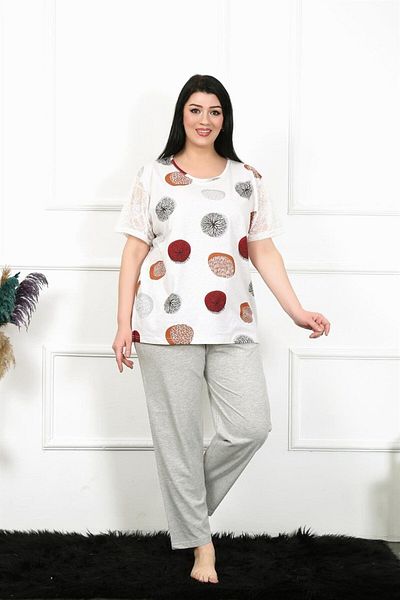 Akbeniz طقم بيجامة نسائية مقاس 5xl-6xl-7xl-8xl بأكمام قصيرة 75002