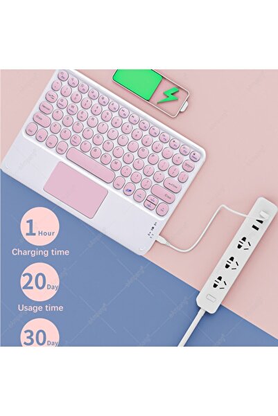 TahTicMer Samsung Galaxy Tab A7 T500 T505 Bluetooth Klavye Touchpad Slim Kablosuz Wifi Q Klavye