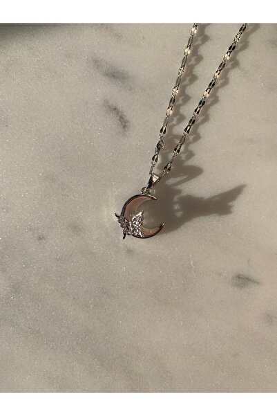 Hiti Jewelry قلادة القمر الفراشة بوربولايتا الفولاذية